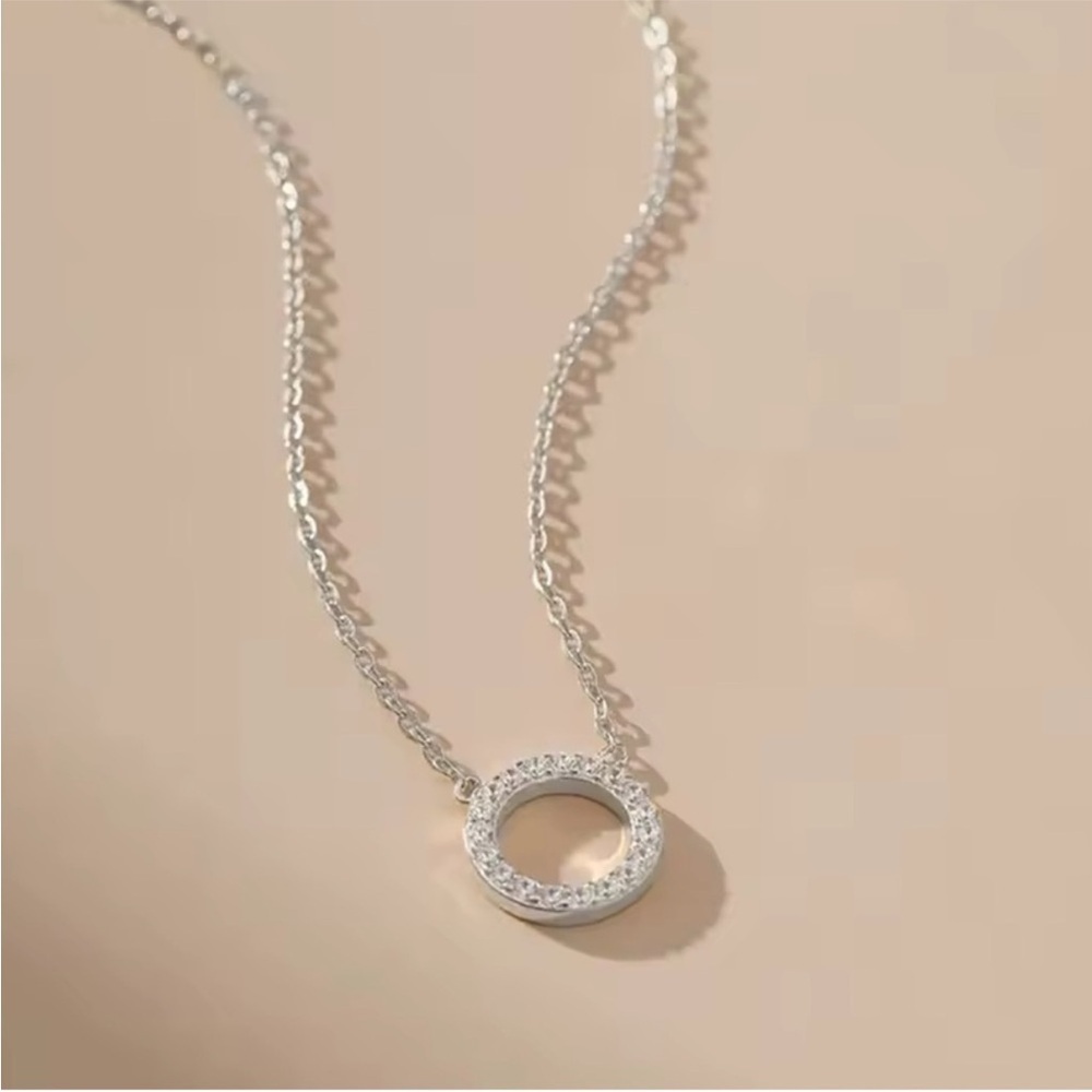 Solid Silver Crystal Circle Pendant Necklace - image 4